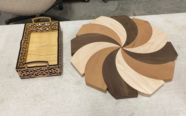 Phillip's pinwheel project board, and laser cut tray.