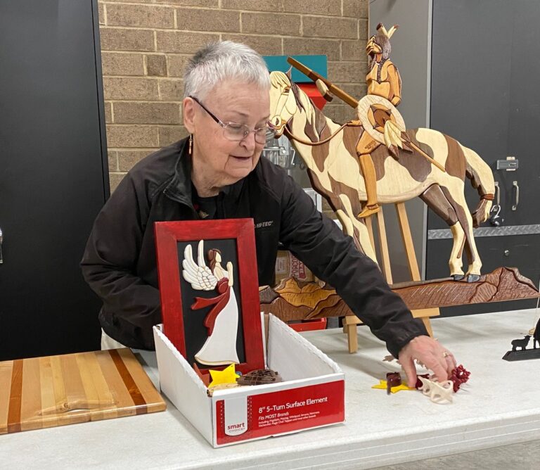 Juanita showing her ornaments